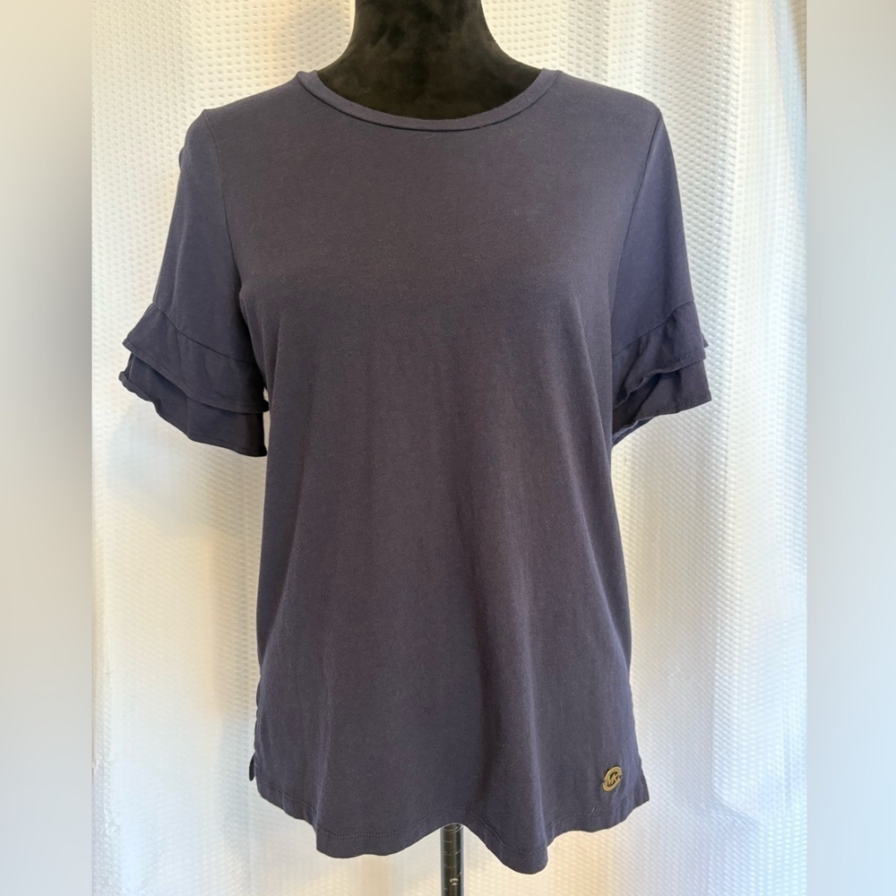 Michael Kors navy blue ruffled short sleeve shirt size medium